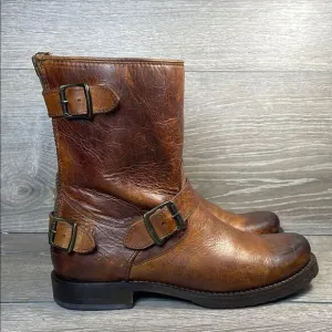 Frye Veronica Short 76603 Women’s Sz 8B Cognac Leather Buckle Full Rear Zip Boot