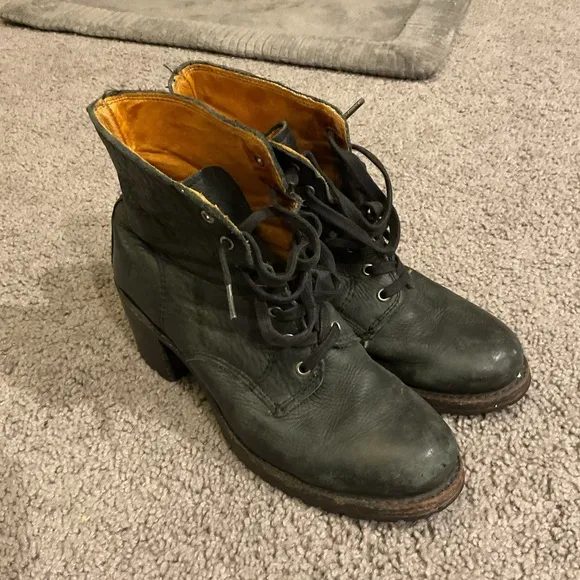 Frye Vintage Black Leather Lace Up Boots Shoes sz 8.5