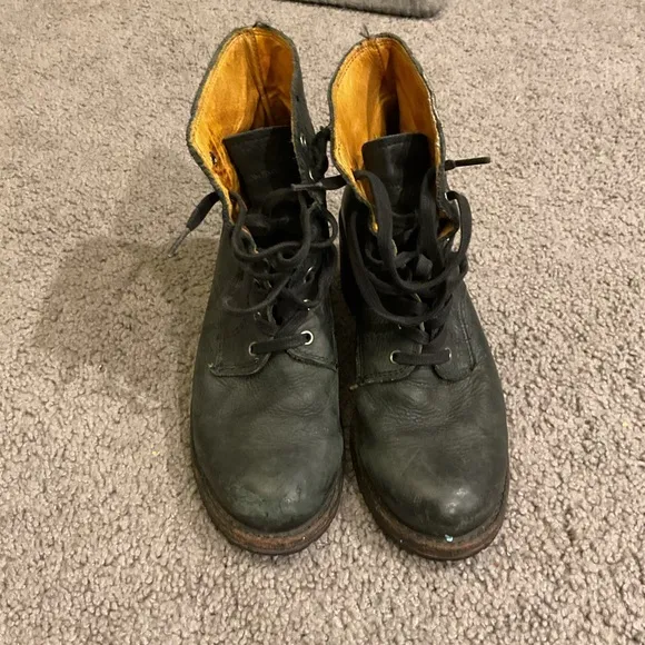 Frye Vintage Black Leather Lace Up Boots Shoes sz 8.5