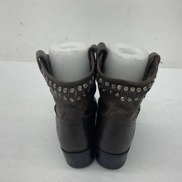Frye Vintage Diana Studded Women's Brown Leather Biker Boots Size 6B Preowned