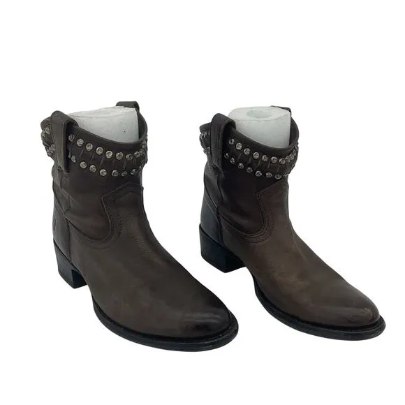 Frye Vintage Diana Studded Women's Brown Leather Biker Boots Size 6B Preowned