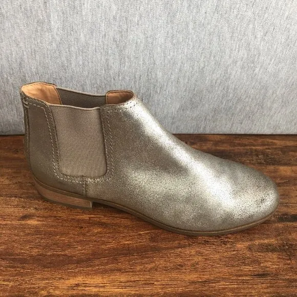 Frye Women Size 8 M Silver Chelsea Bootie Pewter Ankle Boots Bootie Heel Shoes