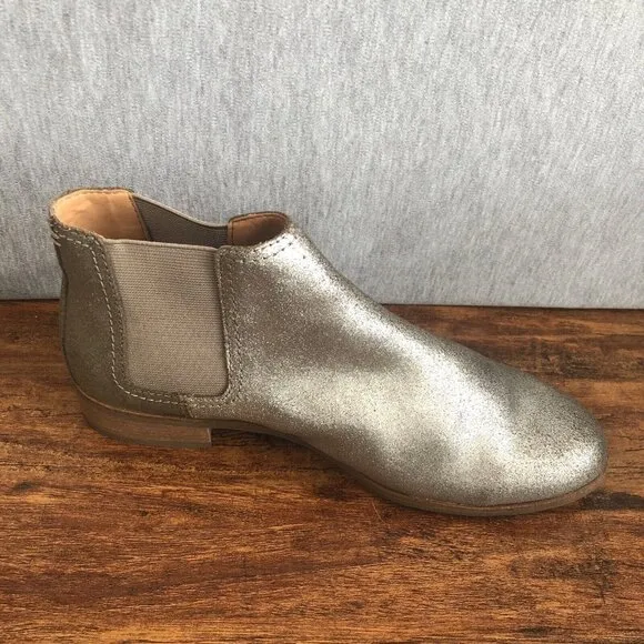 Frye Women Size 8 M Silver Chelsea Bootie Pewter Ankle Boots Bootie Heel Shoes
