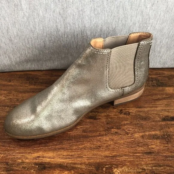 Frye Women Size 8 M Silver Chelsea Bootie Pewter Ankle Boots Bootie Heel Shoes