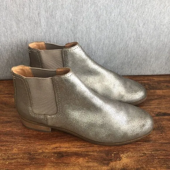 Frye Women Size 8 M Silver Chelsea Bootie Pewter Ankle Boots Bootie Heel Shoes