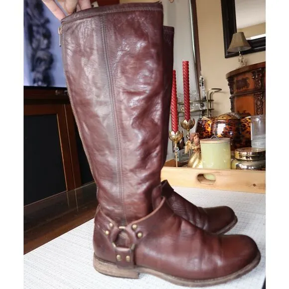 Frye Women's Phillip Harness Tall Brown Leather Boots Size 8.5