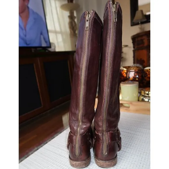 Frye Women's Phillip Harness Tall Brown Leather Boots Size 8.5
