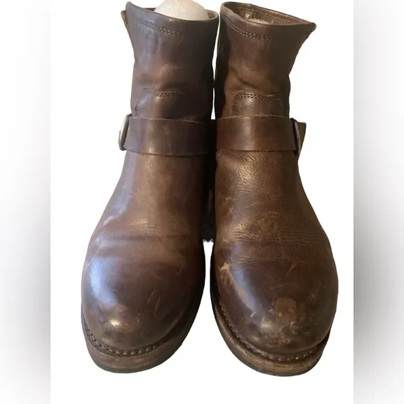 Frye women's Veronica distressed leather booties chrome brown boots shoes 7M