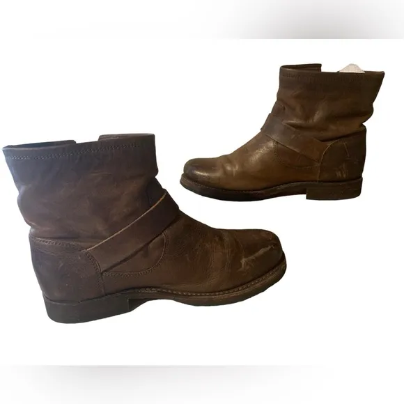 Frye women's Veronica distressed leather booties chrome brown boots shoes 7M