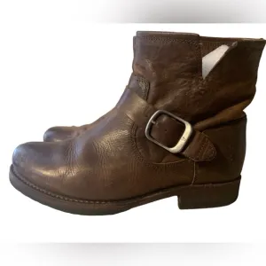 Frye women's Veronica distressed leather booties chrome brown boots shoes 7M
