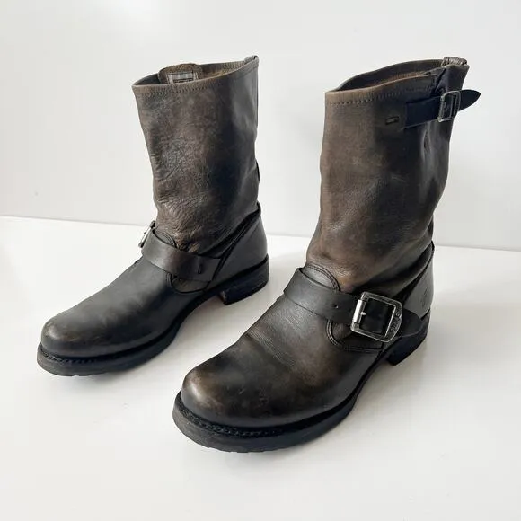 Frye Veronica Short Slouchy Brown Leather Boots Biker Moto Ankle Womens Size 6.5