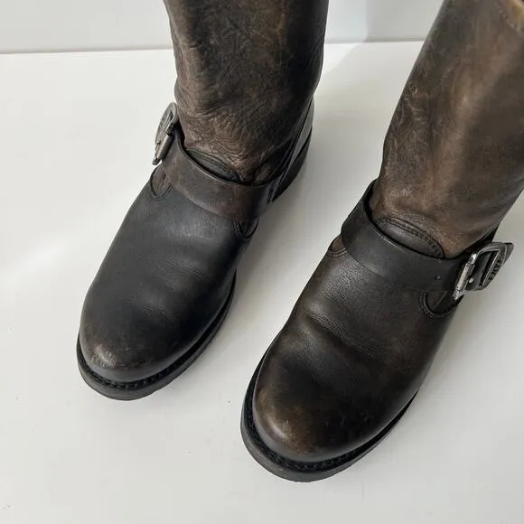 Frye Veronica Short Slouchy Brown Leather Boots Biker Moto Ankle Womens Size 6.5