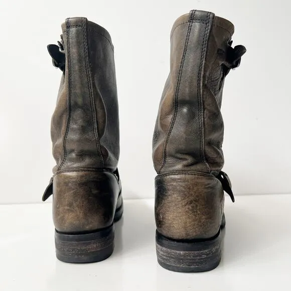 Frye Veronica Short Slouchy Brown Leather Boots Biker Moto Ankle Womens Size 6.5