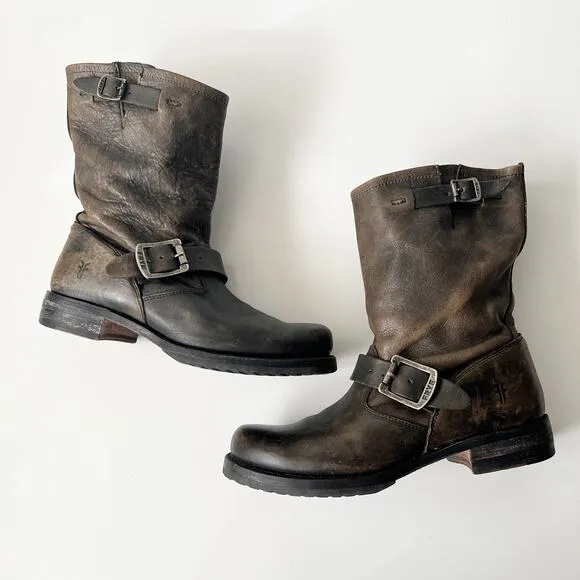 Frye Veronica Short Slouchy Brown Leather Boots Biker Moto Ankle Womens Size 6.5