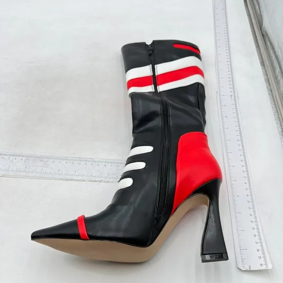 FSJ Red Multicolor Knee High Boots Pointed Toe Tall High Heel Side Zip Long Boot