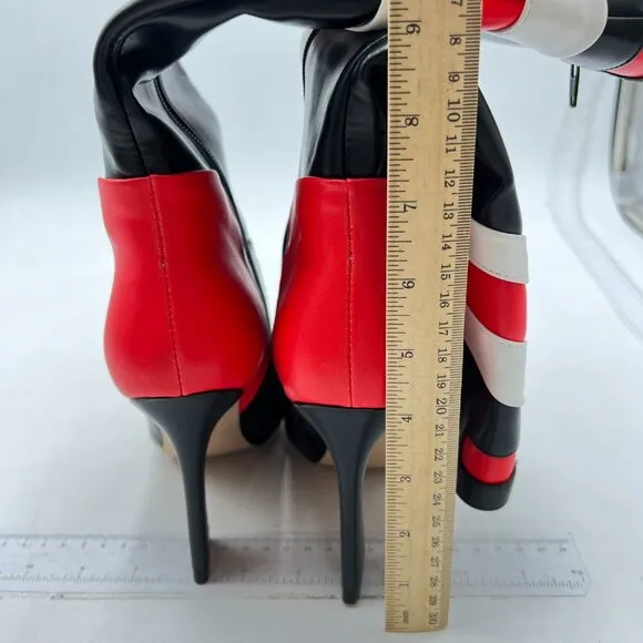 FSJ Red Multicolor Knee High Boots Pointed Toe Tall High Heel Side Zip Long Boot