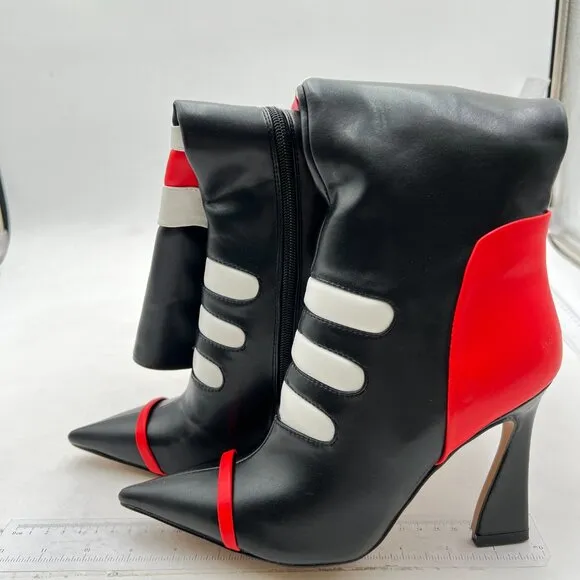 FSJ Red Multicolor Knee High Boots Pointed Toe Tall High Heel Side Zip Long Boot