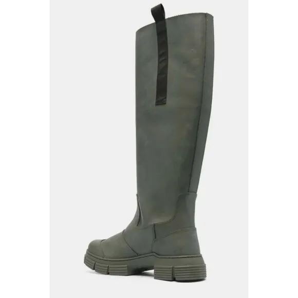 Ganni Round Toe Knee-High Boots Size 37 US 7 Green $375