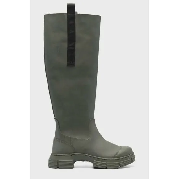 Ganni Round Toe Knee-High Boots Size 37 US 7 Green $375