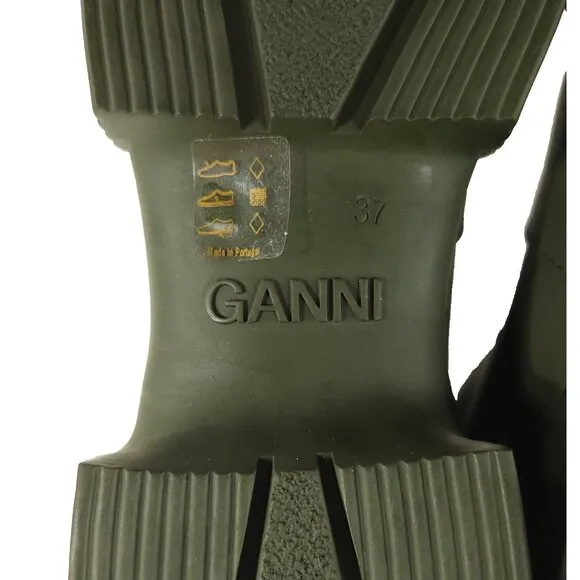 Ganni Round Toe Knee-High Boots Size 37 US 7 Green $375