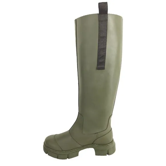Ganni Round Toe Knee-High Boots Size 37 US 7 Green $375
