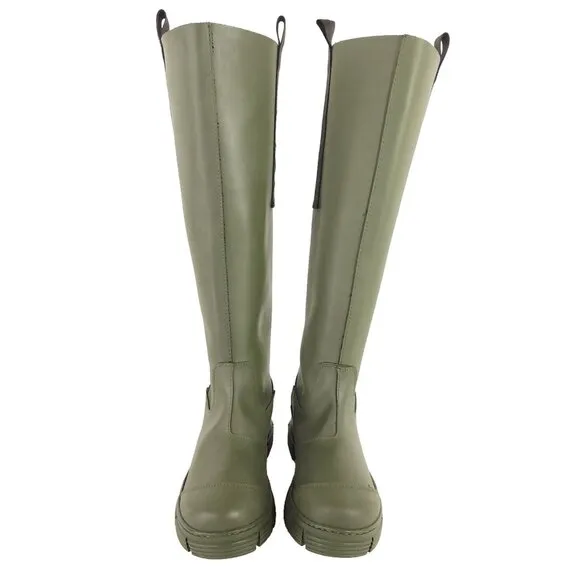 Ganni Round Toe Knee-High Boots Size 37 US 7 Green $375
