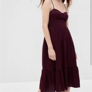 GAP Sweetheart Corset Midi Cotton Dress-Purple Maroon-Women Large Petite