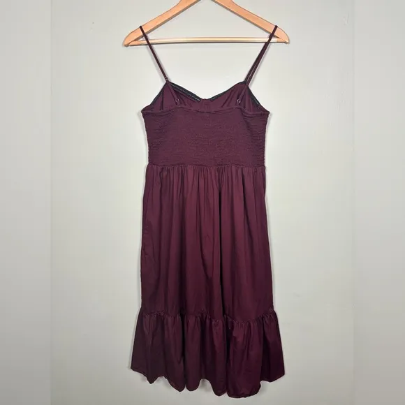 GAP Sweetheart Corset Midi Cotton Dress-Purple Maroon-Women Large Petite