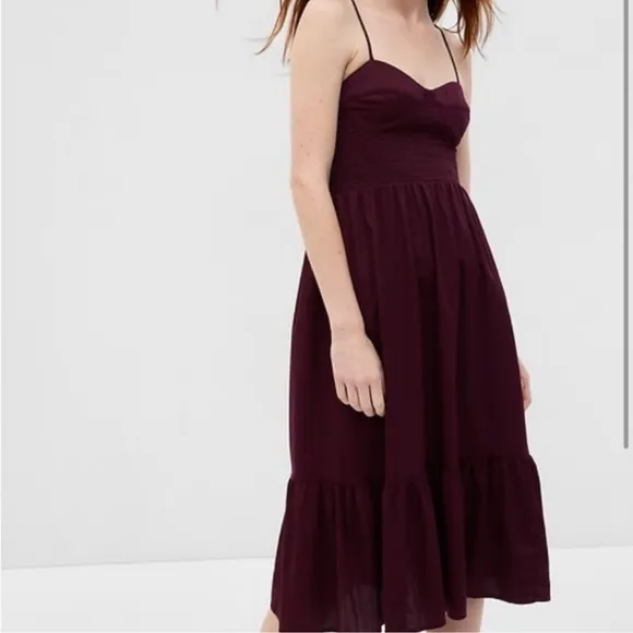 GAP Sweetheart Corset Midi Cotton Dress-Purple Maroon-Women Large Petite