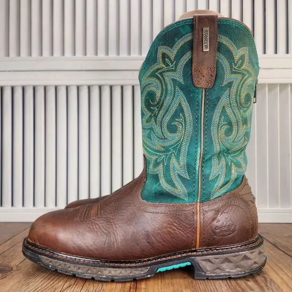 Georgia Boot 10&quot; ST WP Carbo-Tec LT Womens Sz 8.5 M Brown Green Boots GB00386