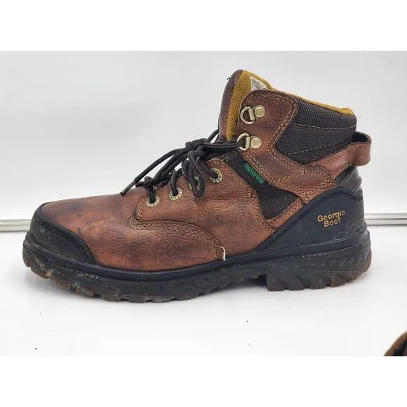 Georgia Boot Mens 9 Waterproof Workwear Brown Leather Safety Toe G635 Heavy Duty