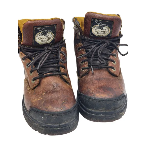 Georgia Boot Mens 9 Waterproof Workwear Brown Leather Safety Toe G635 Heavy Duty