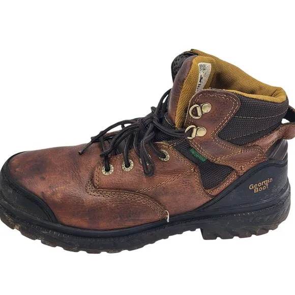 Georgia Boot Mens 9 Waterproof Workwear Brown Leather Safety Toe G635 Heavy Duty