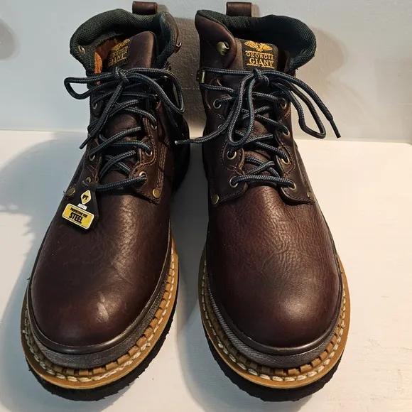 Georgia Giant Brown Leather Steel-Toe 6in. Work Boots Men's Size 12M