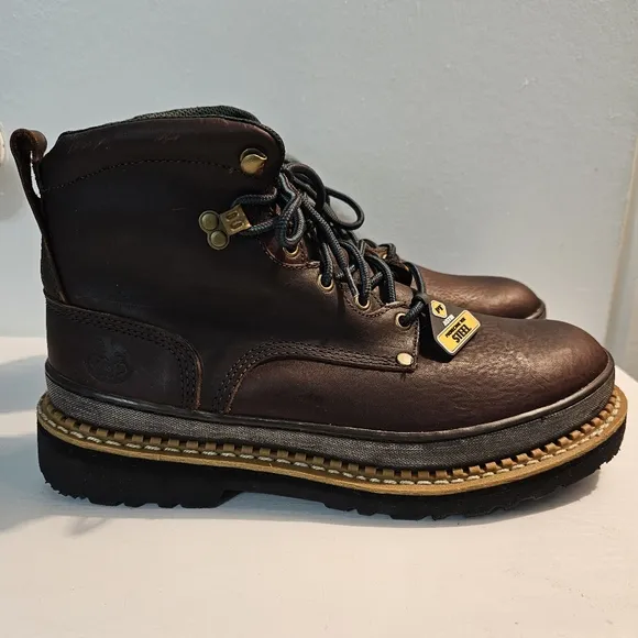 Georgia Giant Brown Leather Steel-Toe 6in. Work Boots Men's Size 12M
