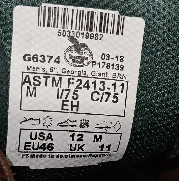 Georgia Giant Brown Leather Steel-Toe 6in. Work Boots Men's Size 12M
