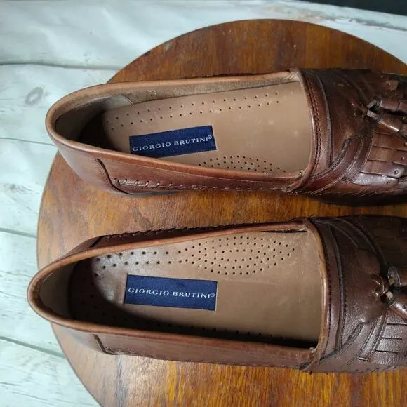 Giorgio Brutini Brown Tassel Naples Leather Loafers Men's Size 10.5D