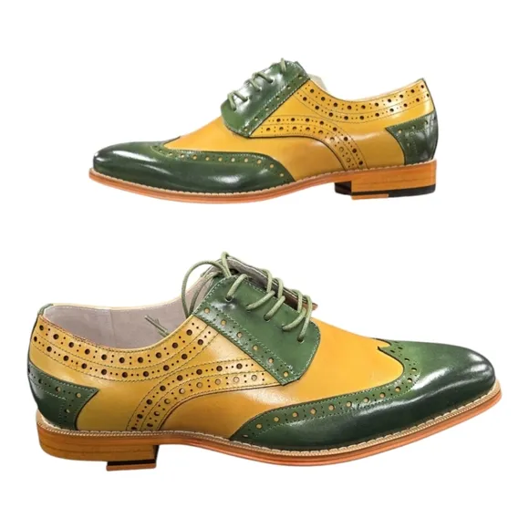 GIOVANNI MEN'S GREEN/SCOTCH LEATHER WING TIP DRESS SHOE. TROY.