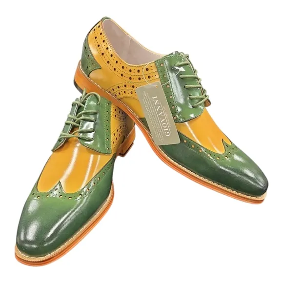GIOVANNI MEN'S GREEN/SCOTCH LEATHER WING TIP DRESS SHOE. TROY.