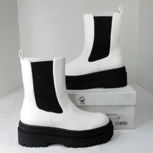 Good American Chelsea Black &amp; White Pull-on Platform Lug Combat Boots Size 5 NIB