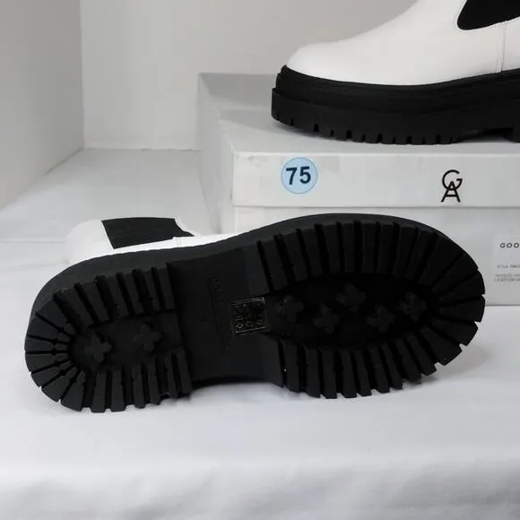 Good American Chelsea Black &amp; White Pull-on Platform Lug Combat Boots Size 5 NIB