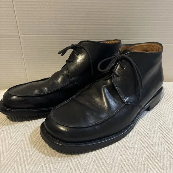 Gordon Rush BLACK Apron Toe Derby Men's Leather Boots Size EU 43 Made in Italy