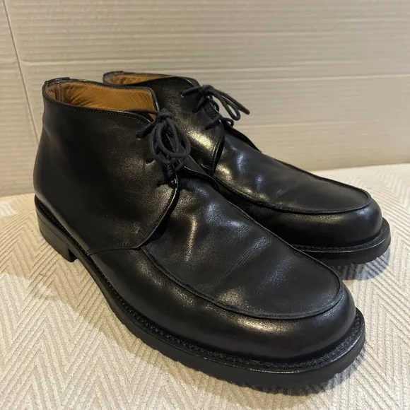 Gordon Rush BLACK Apron Toe Derby Men's Leather Boots Size EU 43 Made in Italy
