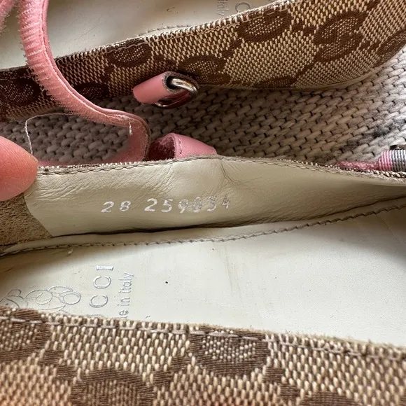 Gucci Brown and Pink Dress Shoes with Mary Jane Style and Distinctive Pattern