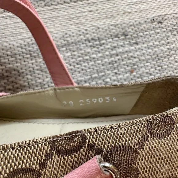 Gucci Brown and Pink Dress Shoes with Mary Jane Style and Distinctive Pattern