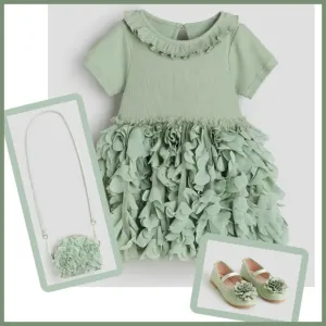 H &amp; M Three Piece Mint Green Ruffly Dress, Shoes and Purse ~ Sz 3T