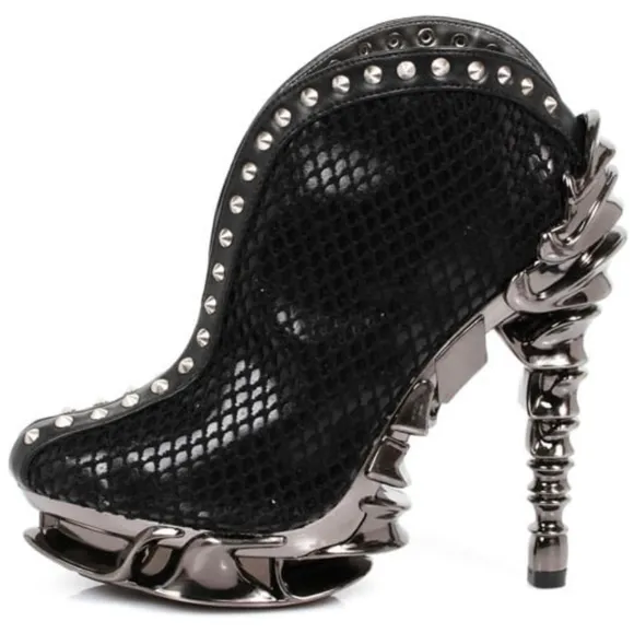 HADES vesper studded fishnet platform boots booties heels 10 black silver nwot