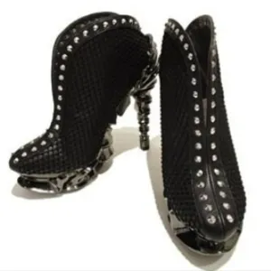 HADES vesper studded fishnet platform boots booties heels 10 black silver nwot