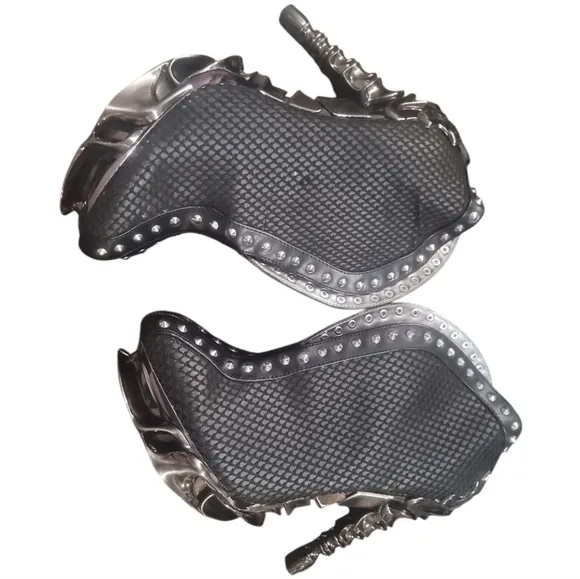 HADES vesper studded fishnet platform boots booties heels 10 black silver nwot