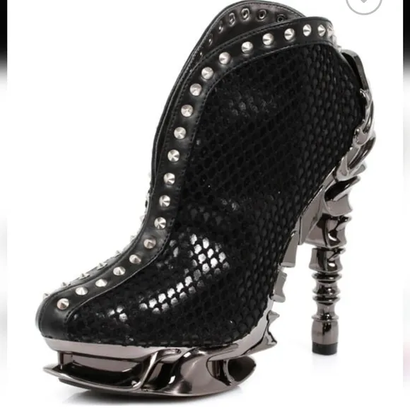 HADES vesper studded fishnet platform boots booties heels 10 black silver nwot